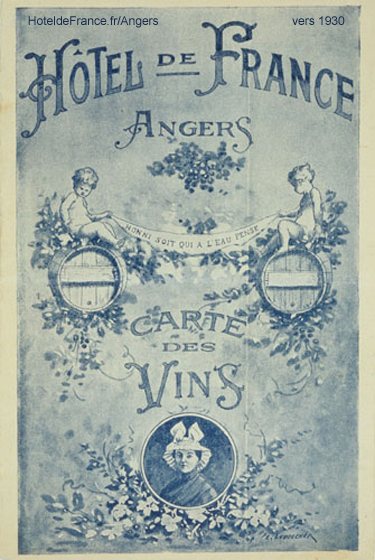 Carte de Vins de l' Hotel de France Angers vers 1910